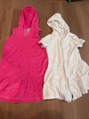 Janie & Jack Girl’s Size 8 Girls White Hooded & Pink Swim Coverups.
